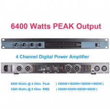 Advanced 4 Channel 6400 Watts D-Class Digital Power Amplifier 1U 19 inch Stage Performance Home Studio Karaoke AMP D8400